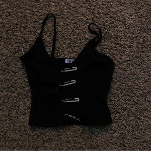 Black Safety Pin Detail Top